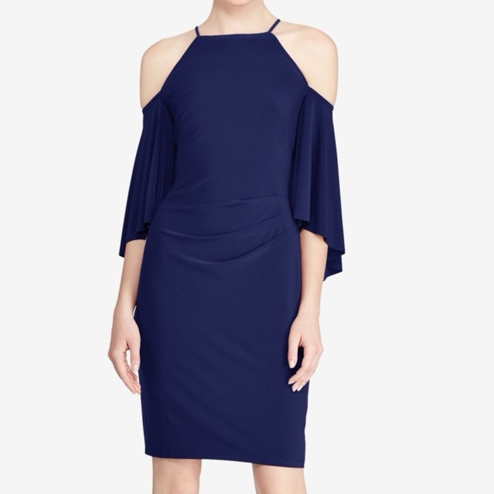 NWT Lauren Ralph Lauren Jersey Bell Sleeve Cold Shoulder Dress Size 16 Event